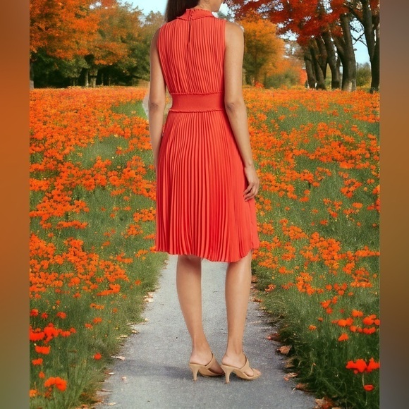 Nanette Leopore Mock Neck Terra Cotta Accordion Pleated Midi Dress Size 4 NWT! - Picture 2 of 16